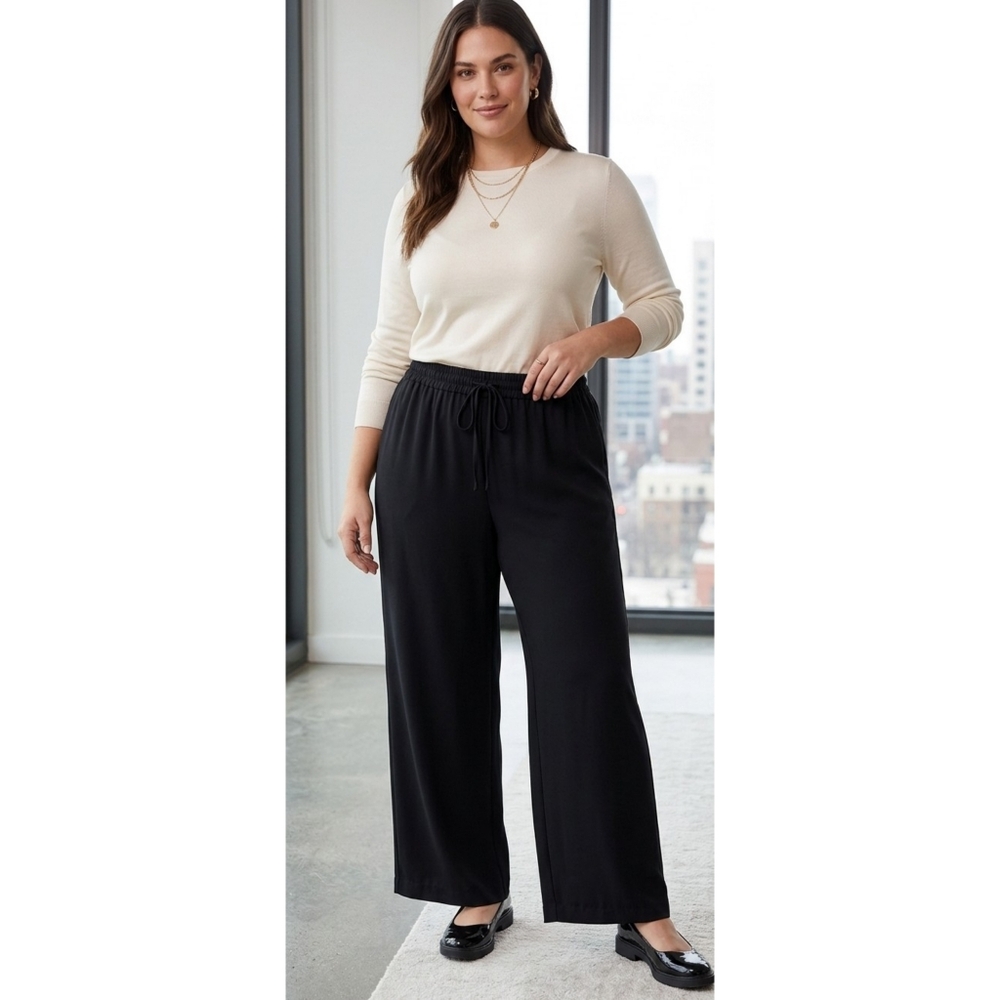 Valerie Stevens Wide Leg Tie waist Luxe Pants Black Size 18W